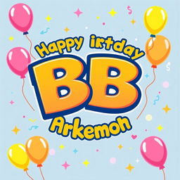 A cheerful birthday-themed logo inspired by Pokémon, prominently featuring the letters 'BB'
