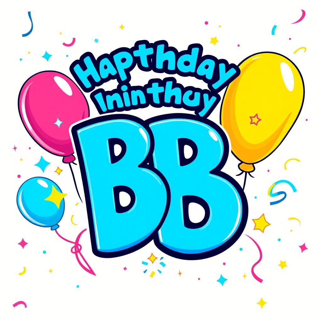 A cheerful birthday-themed logo inspired by Pokémon, prominently featuring the letters 'BB'