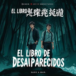 An elongated manhwa-style book cover for a mystery novel titled 'El Libro De Los Desaparecidos'