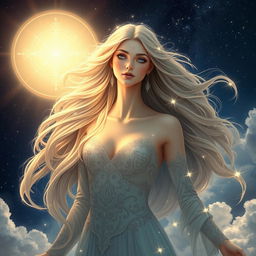 A stunningly beautiful female figure with divine attributes, embodying the essence of celestial grace
