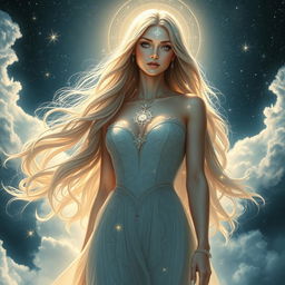 A stunningly beautiful female figure with divine attributes, embodying the essence of celestial grace