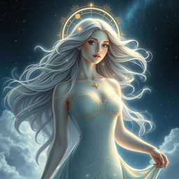 A stunningly beautiful female figure with divine attributes, embodying the essence of celestial grace