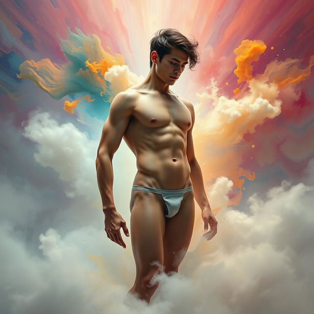 A highly stylized and artistic depiction of human anatomy, focusing on the male form in an abstract and tasteful manner