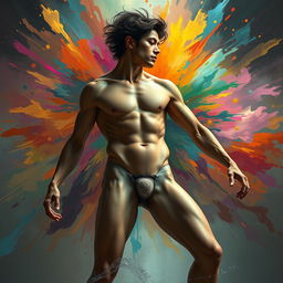 A highly stylized and artistic depiction of human anatomy, focusing on the male form in an abstract and tasteful manner
