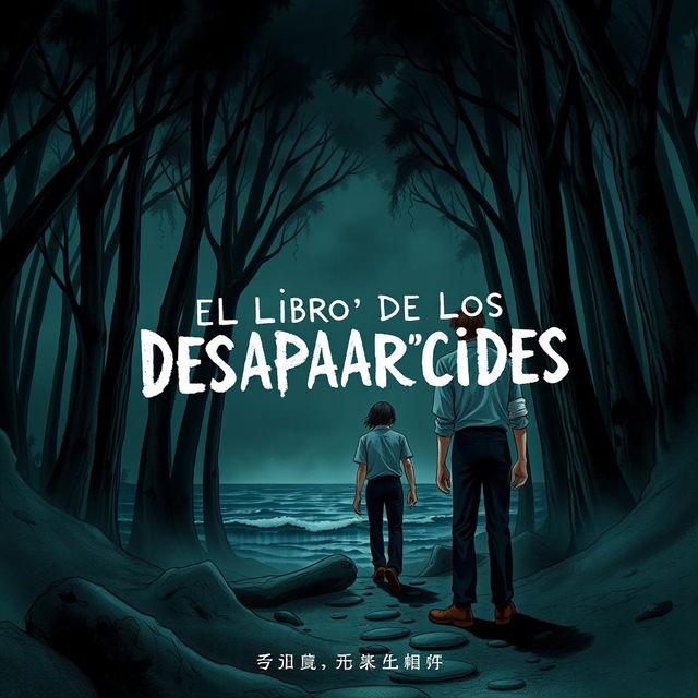 An elongated manhwa-style book cover for a mystery novel titled 'El Libro De Los Desaparecidos'