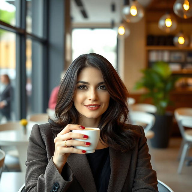 A 38-year-old woman with dark hair, featuring Italian facial characteristics