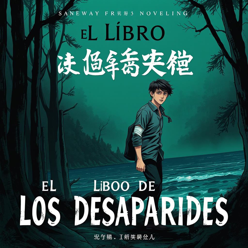 An elongated manhwa-style book cover for a mystery novel titled 'El Libro De Los Desaparecidos'