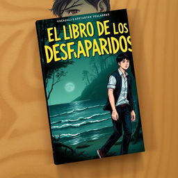 An elongated manhwa-style book cover for a mystery novel titled 'El Libro De Los Desaparecidos'