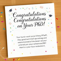 A beautifully designed congratulatory card for someone completing their PhD in BCBA (Board Certified Behavior Analyst)