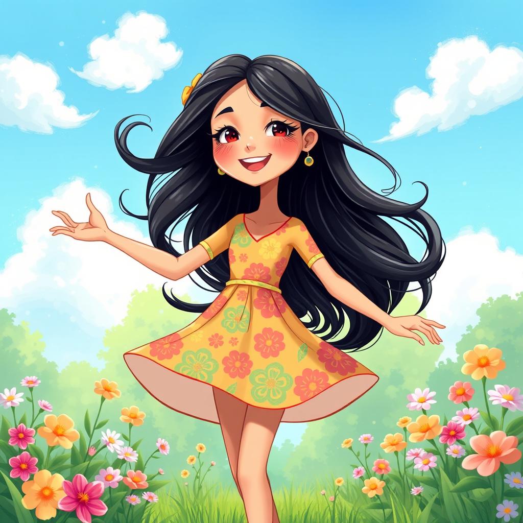 An artistic depiction of a young woman named Ritu, portrayed in a cute and whimsical style