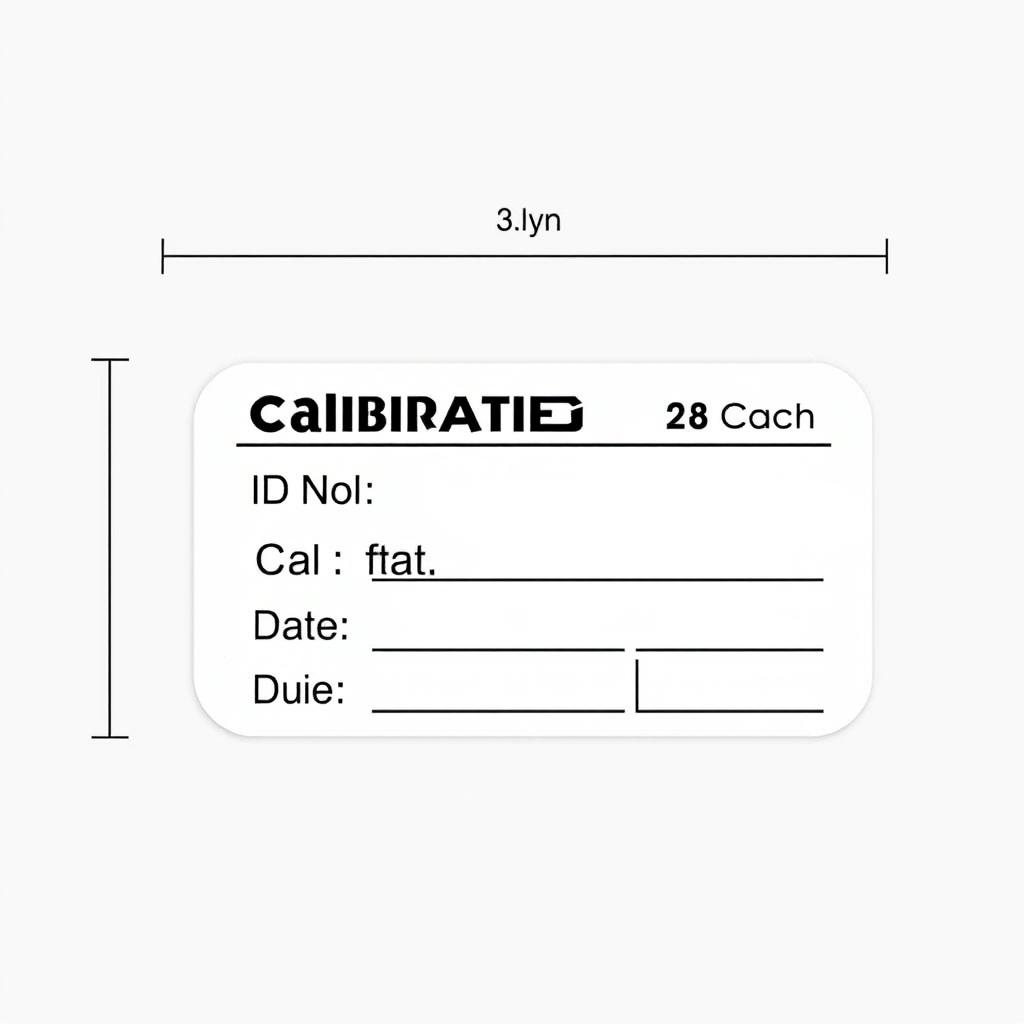 A calibration label designed in a rectangular shape with rounded corners, measuring 4