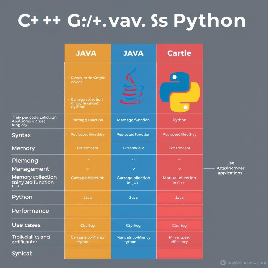 A detailed comparison chart illustrating the differences between C++, Java, and Python