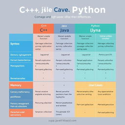 A detailed comparison chart illustrating the differences between C++, Java, and Python