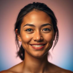 A portrait of a person with their entire face illuminated by soft, warm light, creating an even and flattering glow
