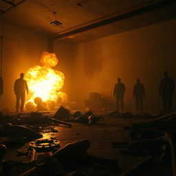 A wide shot depicting the immediate aftermath of a devastating explosion within a mile radius