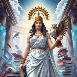 An artistic representation of Athena, the Greek goddess of wisdom and strategy, embodying the concepts of intellect, knowledge, and logical reasoning