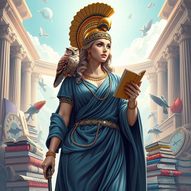 An artistic representation of Athena, the Greek goddess of wisdom and strategy, embodying the concepts of intellect, knowledge, and logical reasoning