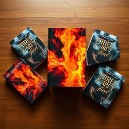 A creative layout of four bundles of books, with the main book standing upright in the center