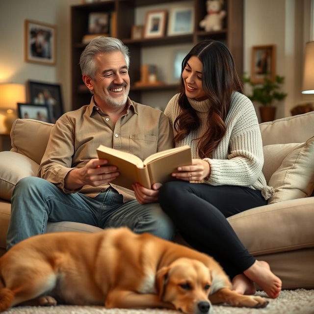 A warm and loving family scene featuring a father and mother