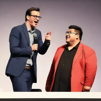 He told a funny joke but had to americanise it so that the audience would understand the cultural references.