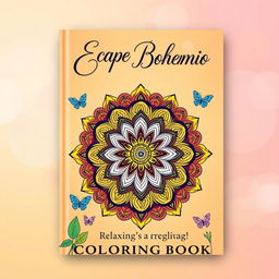 A vibrant and artistic book cover for 'Escape Bohemio: Relaxing Coloring Book'