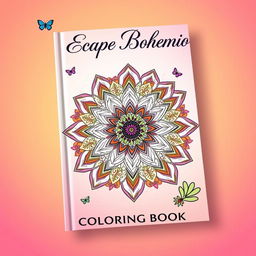 A vibrant and artistic book cover for 'Escape Bohemio: Relaxing Coloring Book'