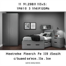 A stylish and modern youth bedroom design measuring 10 square meters, featuring a 135 cm bed with tall drawers underneath for storage