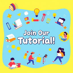 A colorful and engaging banner for an online tutorial, featuring visually appealing graphics and icons that represent learning, such as books, laptops, and lightbulbs