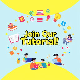 A colorful and engaging banner for an online tutorial, featuring visually appealing graphics and icons that represent learning, such as books, laptops, and lightbulbs