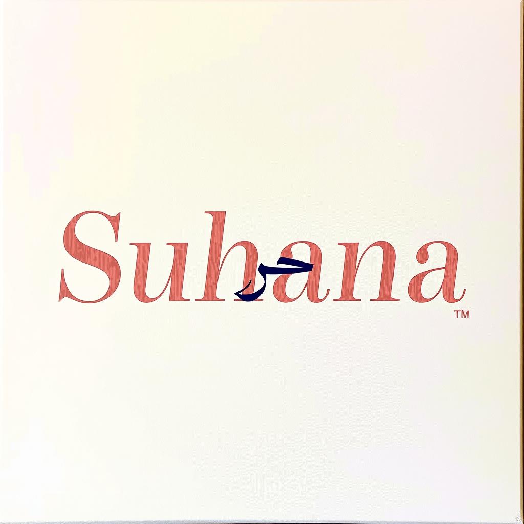 The name "Suhana" beautifully displayed in an elegant font, centered on the canvas, with the word "سہانہ" in Urdu artfully placed in the center of the name, creating a harmonious blend of cultures