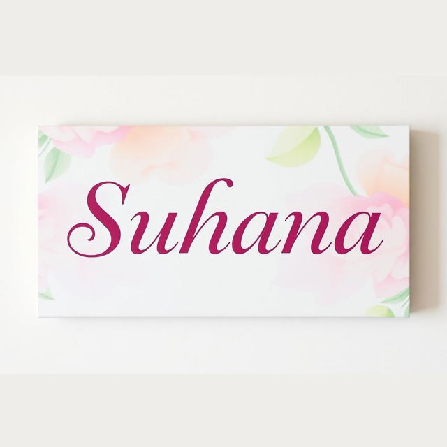 The name "Suhana" beautifully displayed in an elegant font, centered on the canvas, with the word "سہانہ" in Urdu artfully placed in the center of the name, creating a harmonious blend of cultures