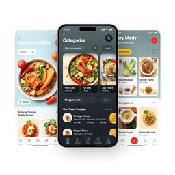 A modern cooking app interface showcasing a vibrant, user-friendly design