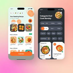 A modern cooking app interface showcasing a vibrant, user-friendly design