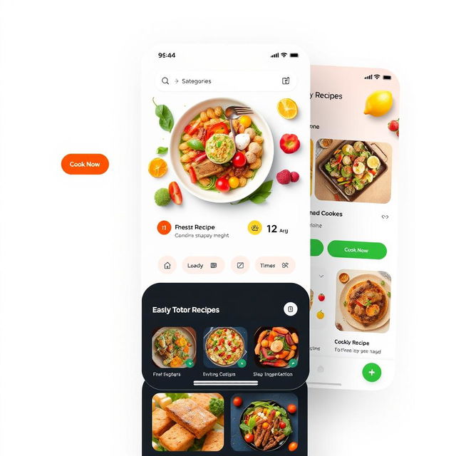 A modern cooking app interface showcasing a vibrant, user-friendly design