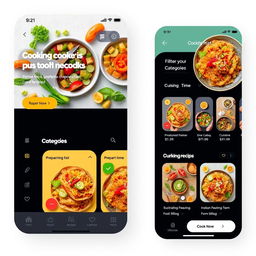 A modern cooking app interface showcasing a vibrant, user-friendly design