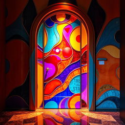 A visually striking and intricately designed door that perfectly embodies a style shift, showcasing a variety of vivid colors and patterns that reflect a modern aesthetic