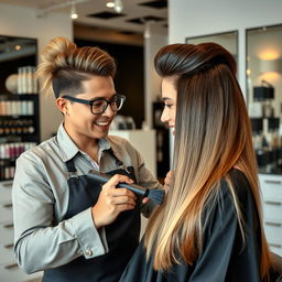 A highly skilled hair keratin artist expertly applying keratin treatment to a client's hair in a modern salon