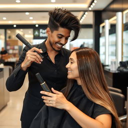 A highly skilled hair keratin artist expertly applying keratin treatment to a client's hair in a modern salon