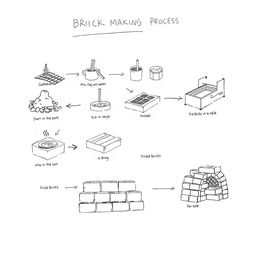 A detailed sketch illustrating the entire brick making process from start to finish