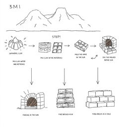 A detailed sketch illustrating the entire brick making process from start to finish