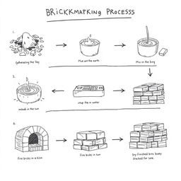 A detailed sketch illustrating the entire brick making process from start to finish