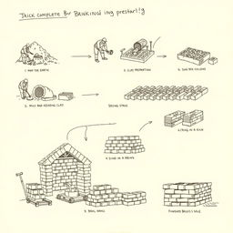 A detailed sketch illustrating the complete brick making process from start to finish