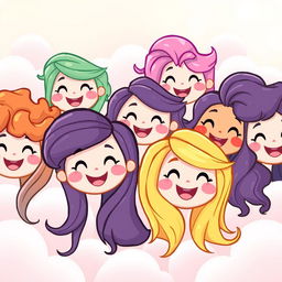 A cheerful and whimsical scene of adorable cartoon-like happy hair, featuring vibrant colors and playful shapes