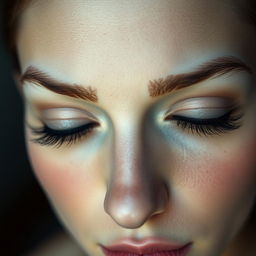 A close-up view of a human face with striking features, focusing on the eyes as they blink dramatically