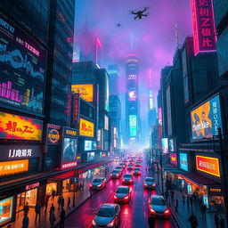 A vibrant, futuristic metropolis inspired by 20th century fox, filled with neon lights and a vivid electric pulse