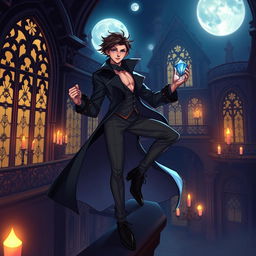 A noble thief character, elegantly dressed in a stylish, flowing outfit that blends elements of classic aristocracy and stealthy adventure