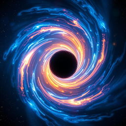 A stunning visualization of a black hole, showcasing its swirling accretion disk illuminated with vibrant colors
