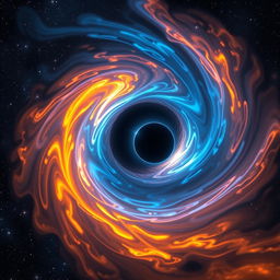 A stunning visualization of a black hole, showcasing its swirling accretion disk illuminated with vibrant colors