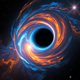A stunning visualization of a black hole, showcasing its swirling accretion disk illuminated with vibrant colors