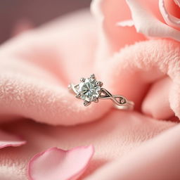 A close-up shot of a beautifully crafted engagement ring set against a soft, velvet surface